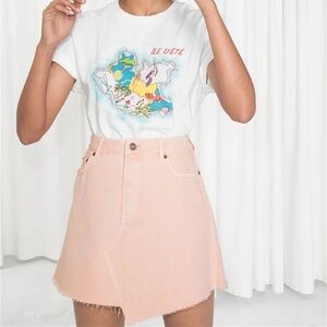 & other stories Pink Raw Hem Denim Skirt